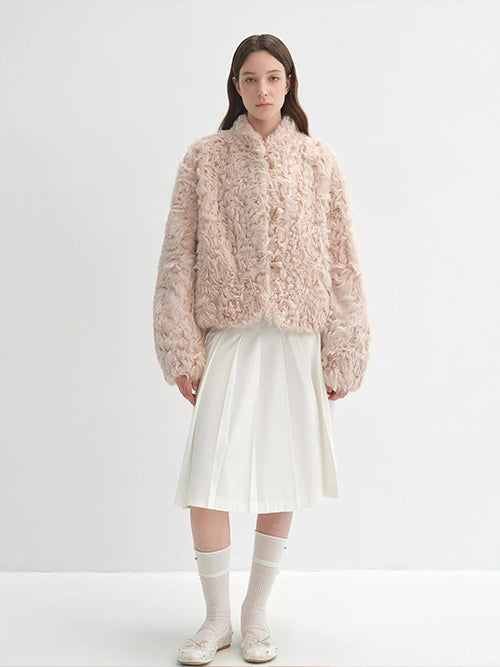 Women’s Short Shearling Jacket — Curly Wool Fleece, Warm Cozy Lambswool Coat