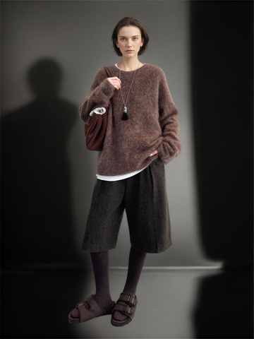 Women’s 100% Wool Hooded Sweater | Soft Brushed Knit Pullover with Loose Relaxed Fit for Winter