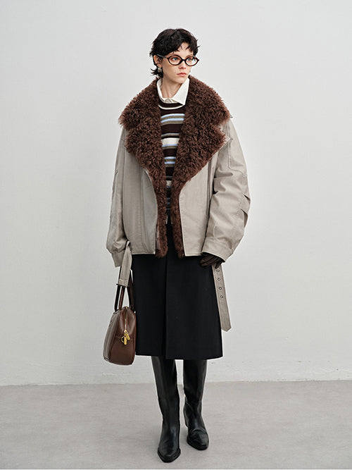 Detachable Shearling-Collar Down Parka for Women – 90% White Goose Down Winter Fur-Trim Coat