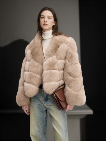Women’s Short  Fox Fur Coat | Chic Winter Jacket with Soft Fluffy Texture