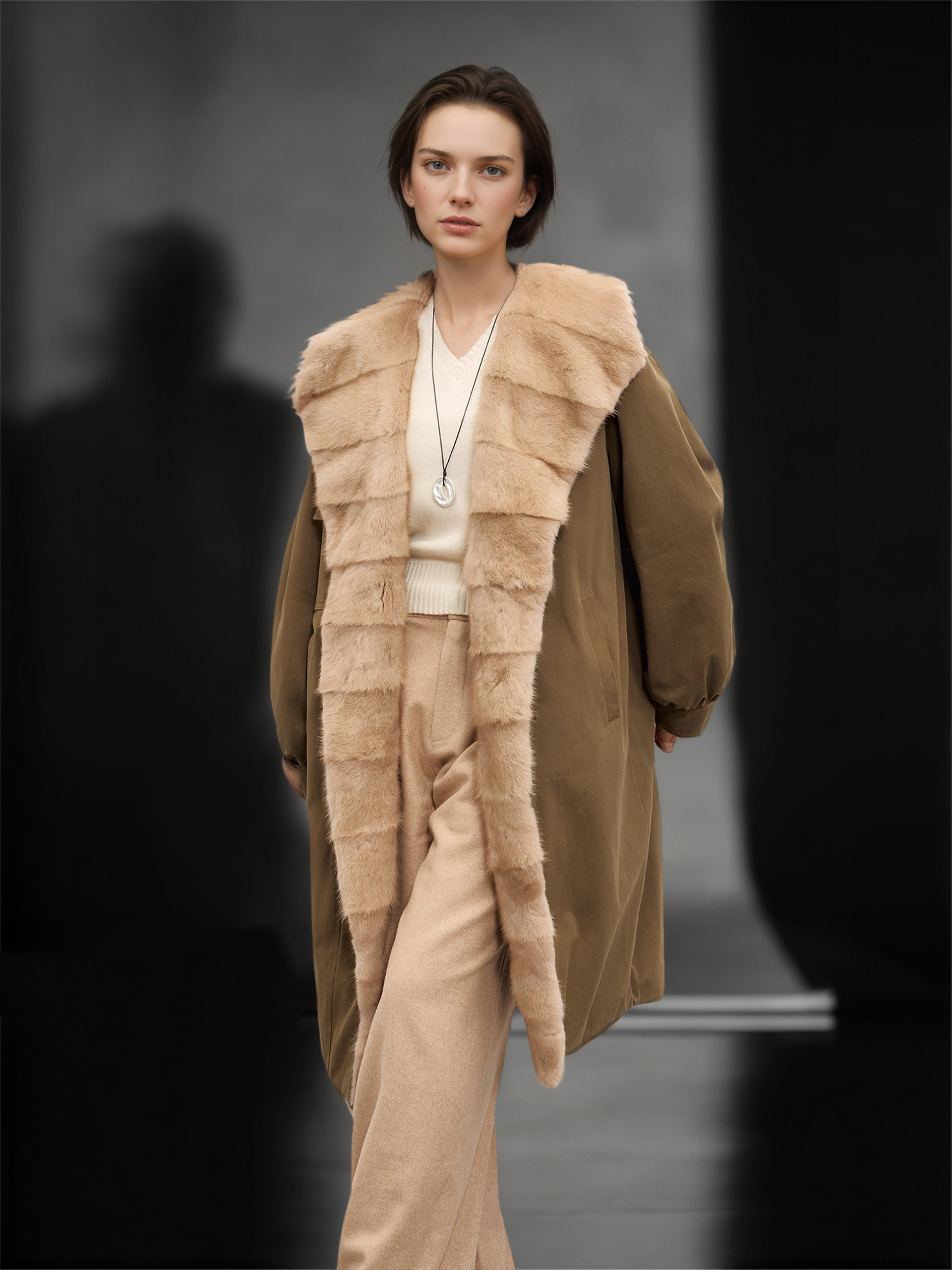 Women’s Winter Down Parka with Mink Fur Hood | 90% White Goose Down Coat