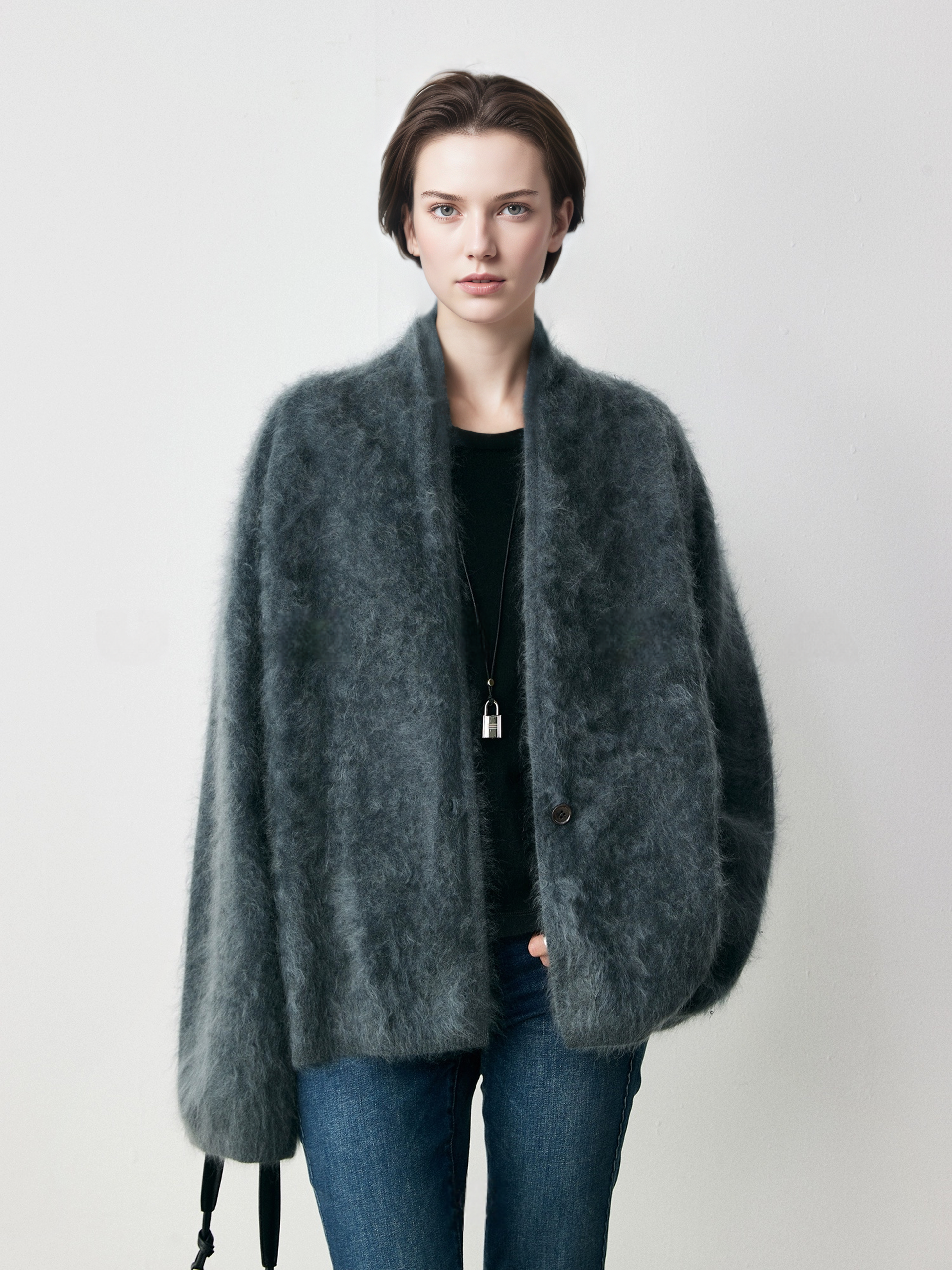 100% Cashmere Brushed Knit Cardigan for Women | Soft Skin-Friendly Loose Fit Sweater Coat