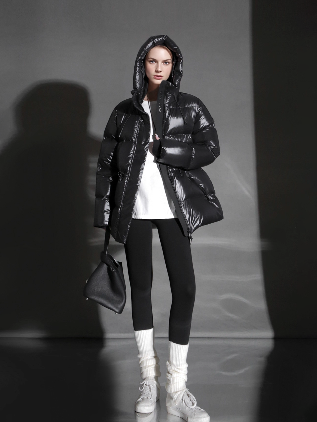 Glossy Hooded Down Jacket for Women | Water-Repellent Windproof Insulated Short Puffer Coat