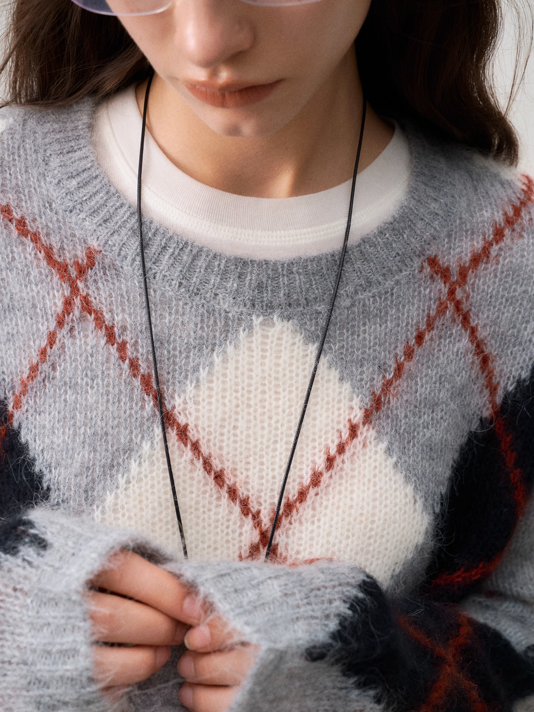Peruvian Alpaca Wool Diamond-Pattern Pullover Sweater | Warm, Breathable Color-Contrast Knit