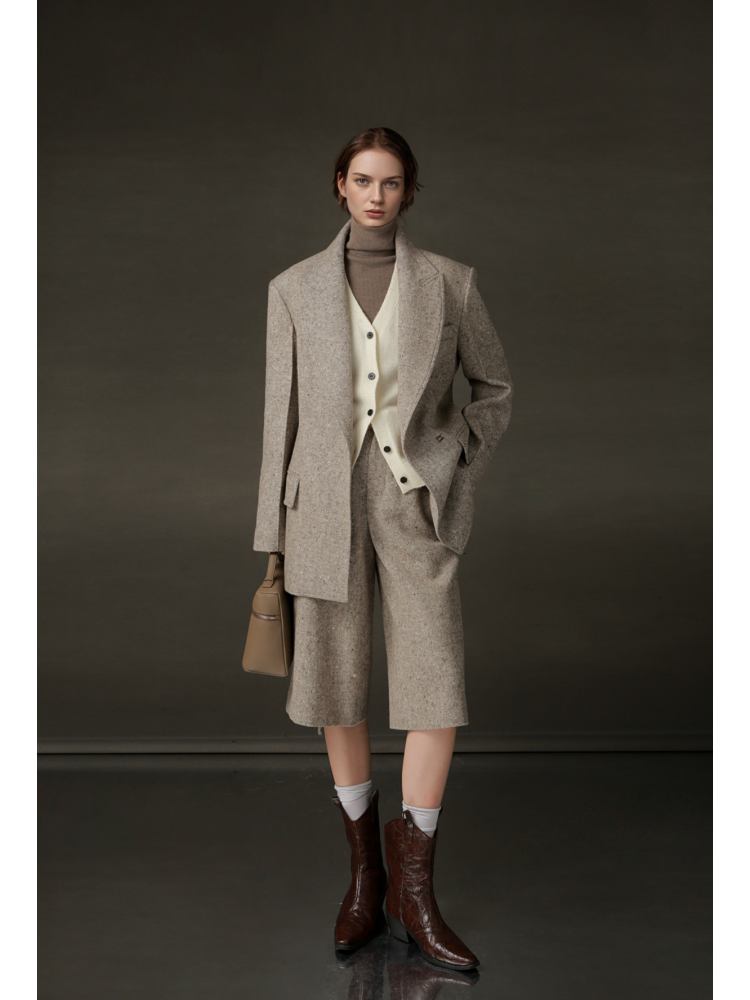 Vintage Wool Blazer for Women – Retro Suit Jacket with Minimalist Design, Versatile Office & Casual Wear for Spring Autumn