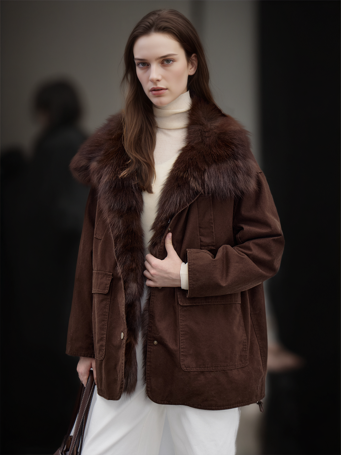 Women’s Mid-Length Down Parka with Fox Fur Hood | 90% White Goose Down Winter Coat