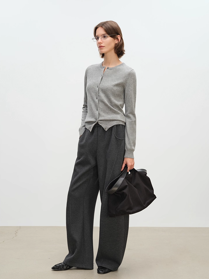 Warm Acetate-Wool Knit Athflow Relaxed Banana Pants for Women – Elastic Waist Twisted-Seam Winter Trousers