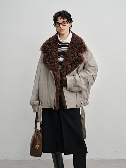 Detachable Shearling-Collar Down Parka for Women – 90% White Goose Down Winter Fur-Trim Coat