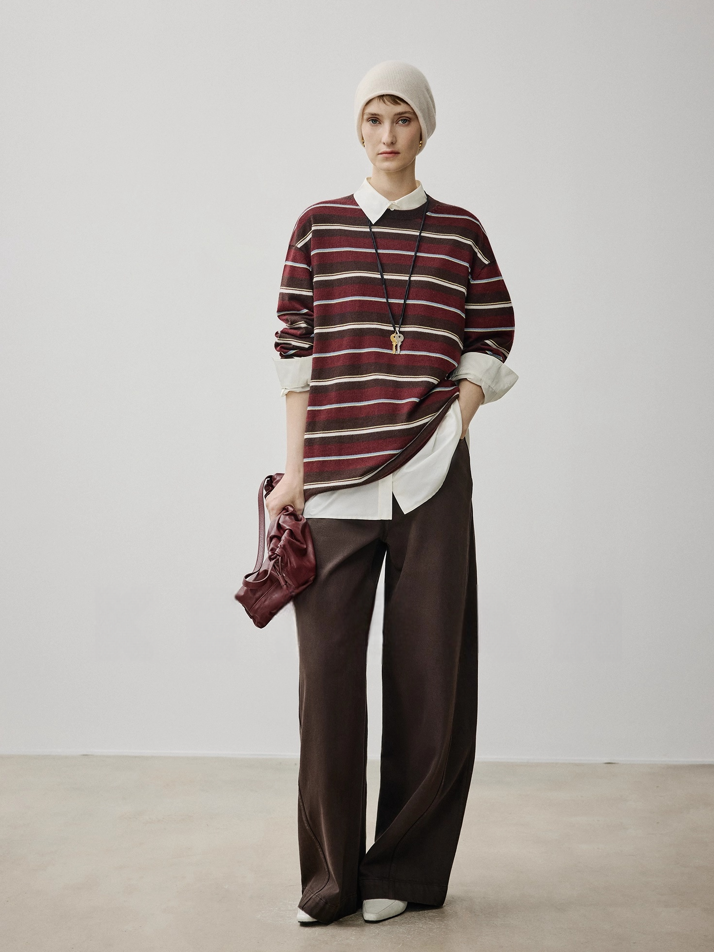 Washed Wool Striped Oversized Sweater for Women – Thick German-Style BIELLA Knit