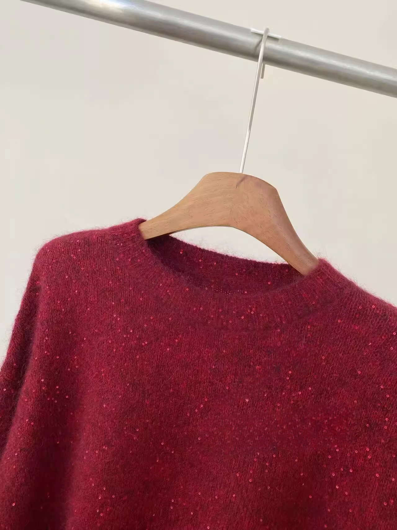 Women’s Premium Mohair Alpaca Wool Sweater | Soft Brushed Knit Pullover with Sequin Yarn for Winter