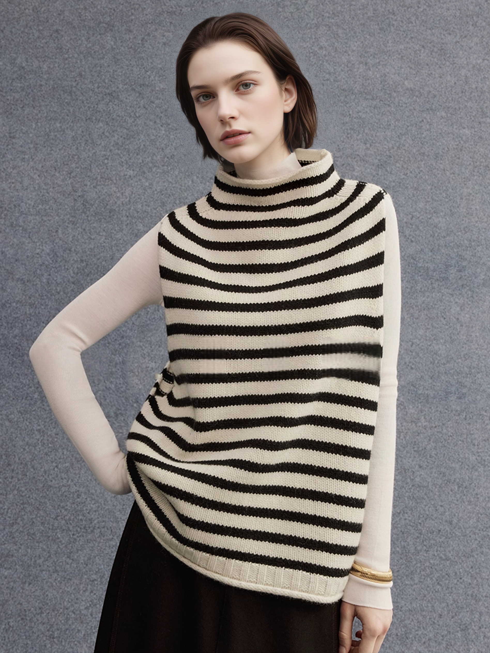 100% Wool Chunky Knit Vest for Women | Heavyweight Mock-Neck Layered Sweater Vest for Fall & Winter