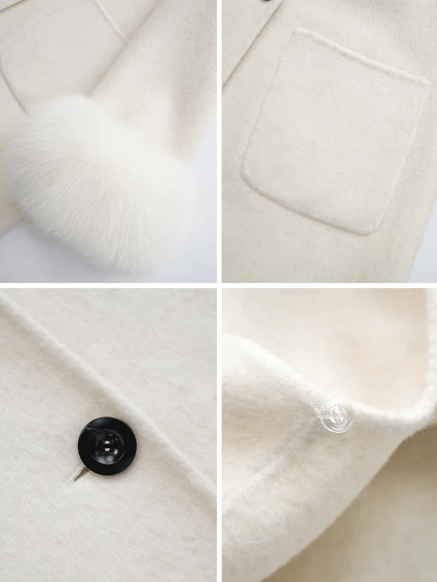 Women’s Long Double-Faced Wool Coat with Fox Fur Cuffs and Fringe Scarf | Fall Winter Overcoat