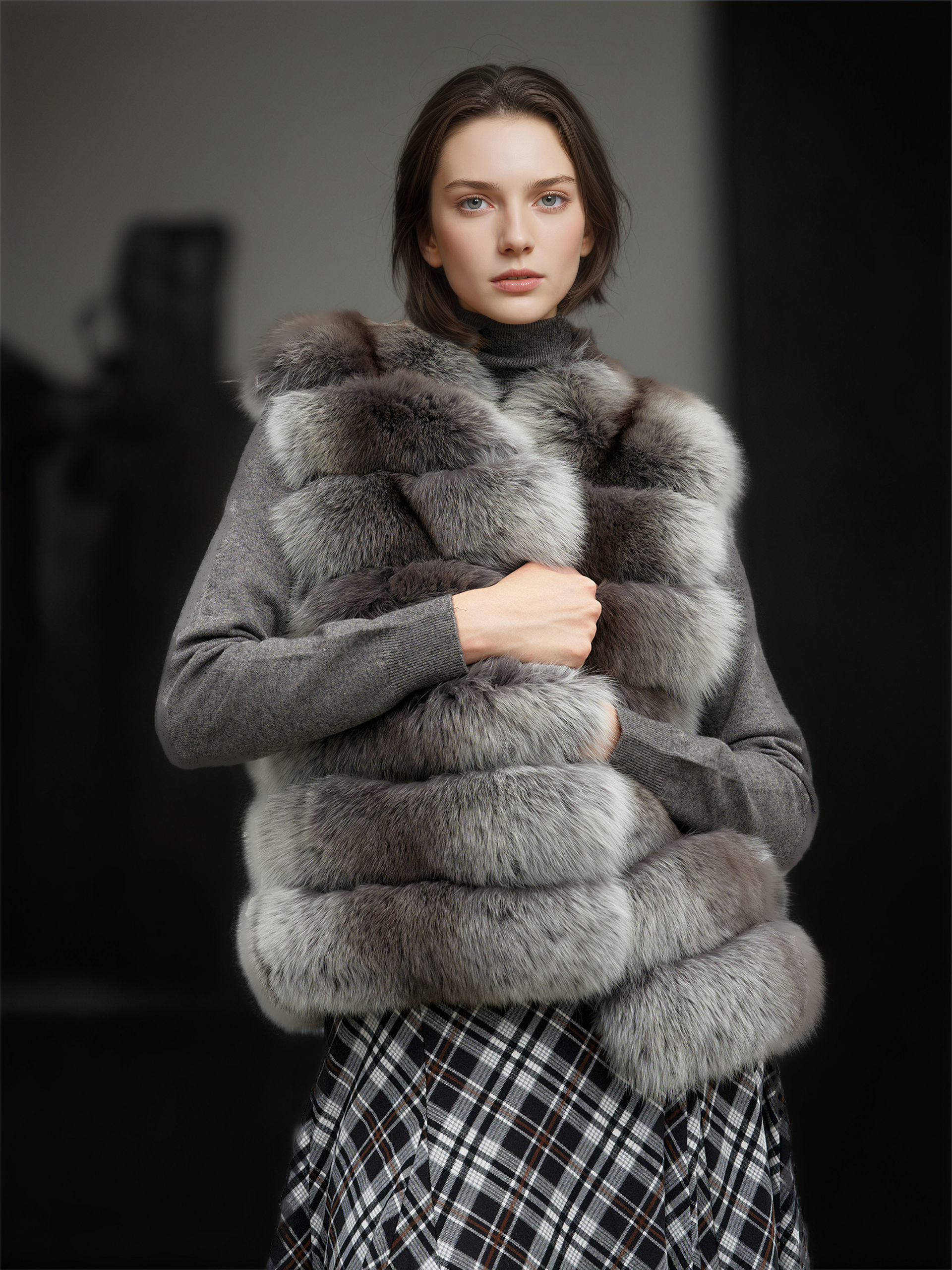 Women’s Fox Fur Vest | Mid-Length Slim Fit Winter Gilet Inspired by Finnish Saga Furs Style