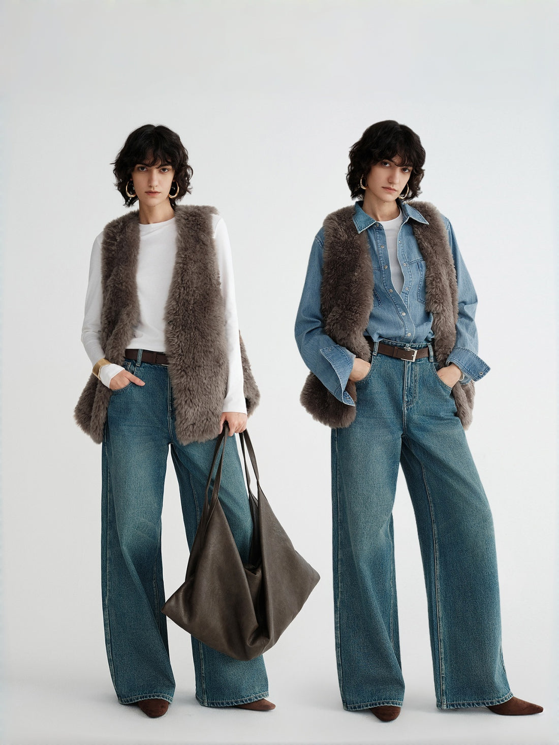 Eco-Faux Fur V-Neck Vest – Classic Straight Cut Warm & Luxurious Texture