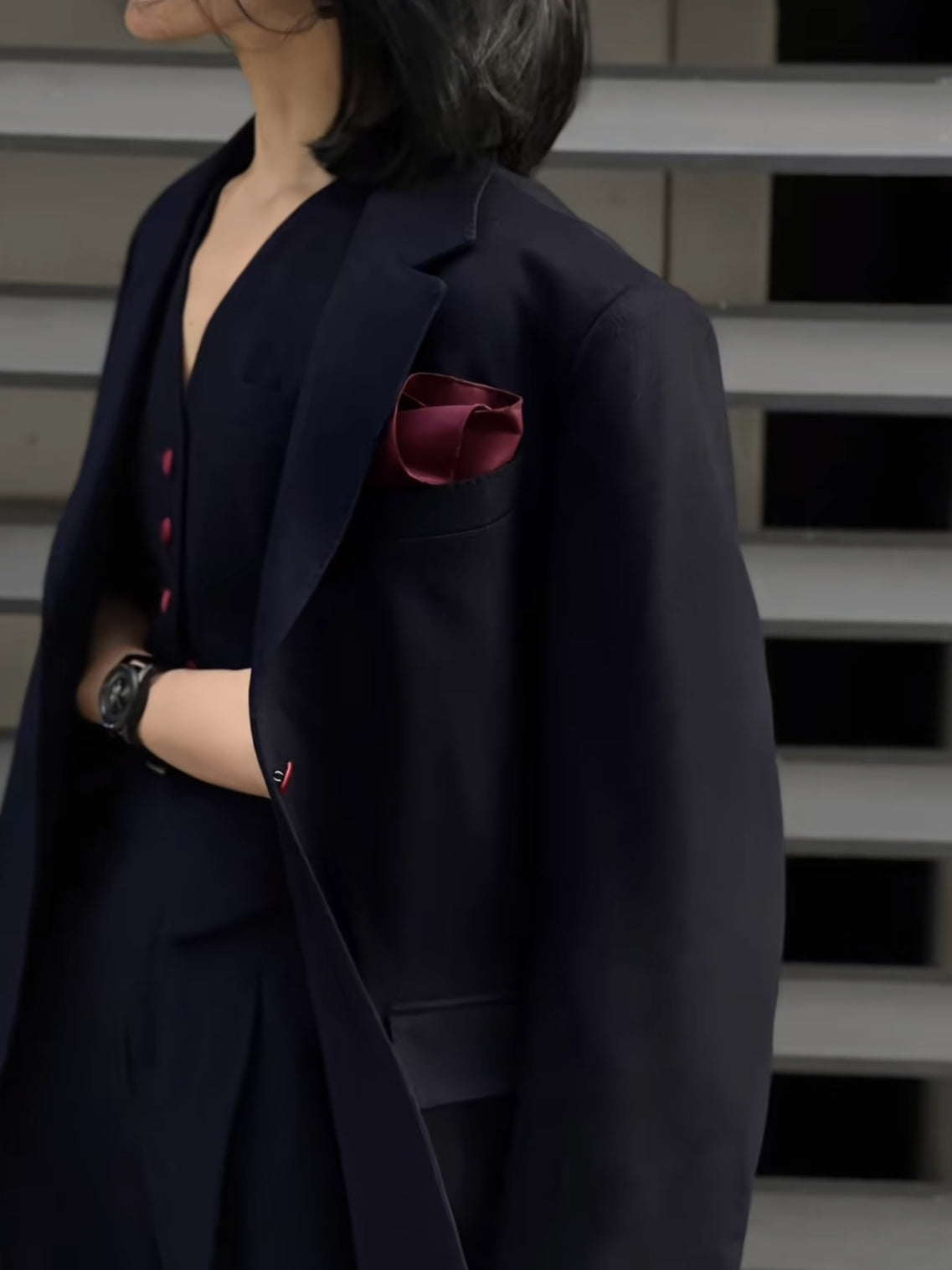 Wool Blend Three-Piece Set – Blazer, Vest & Wide-Leg Pants, Tailored Designer Fit