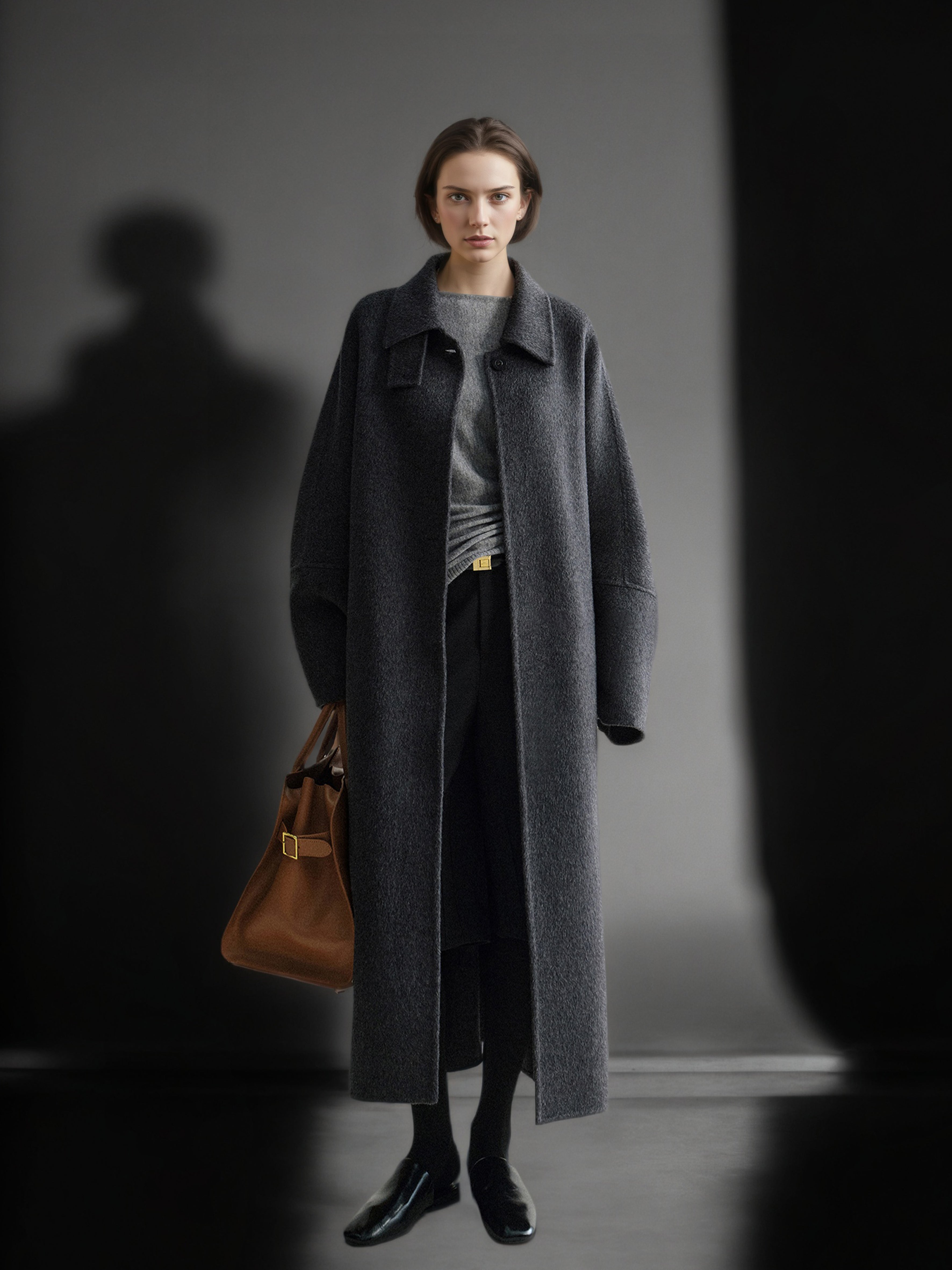 Tailored Wool, Camel & Yak Hair Coat with Complimentary Triangle Scarf – Old Money Style Double-Faced Wool Overcoat for Women Fall/Winter