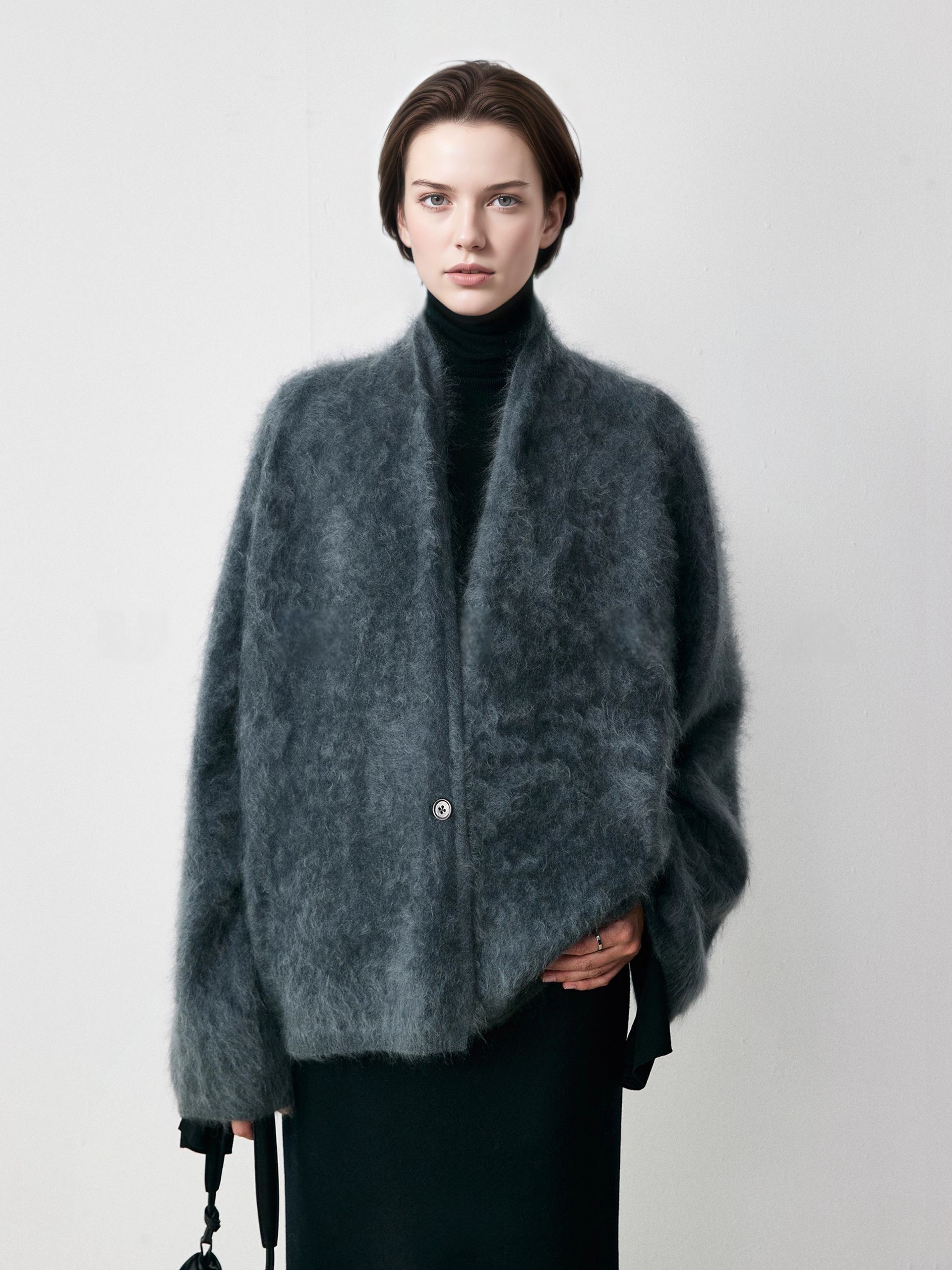 100% Cashmere Brushed Knit Cardigan for Women | Soft Skin-Friendly Loose Fit Sweater Coat