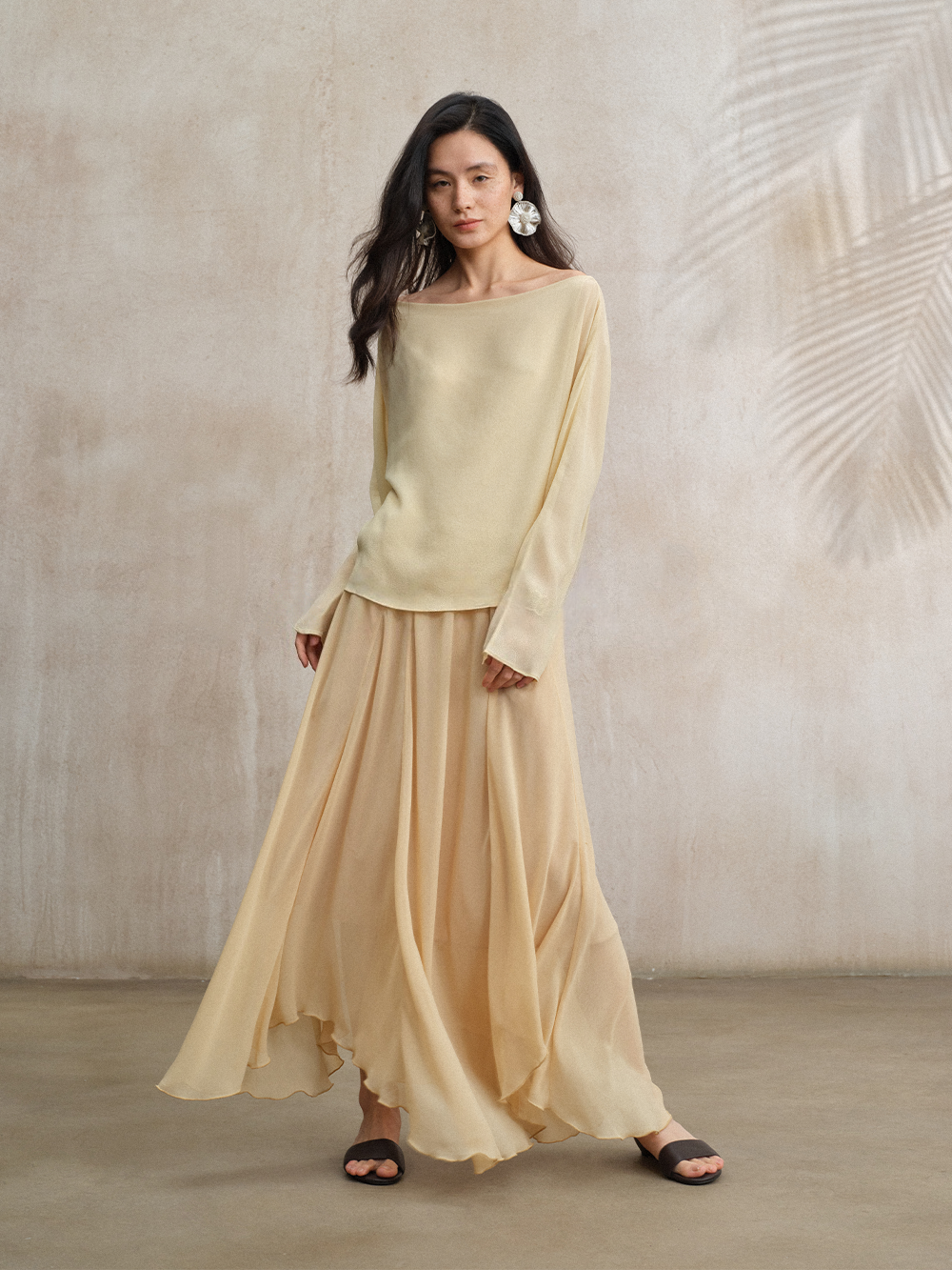 Elegant Luxe Silk Skirt – Flowing Irregular Wave-Hem Midi Skirt for Women
