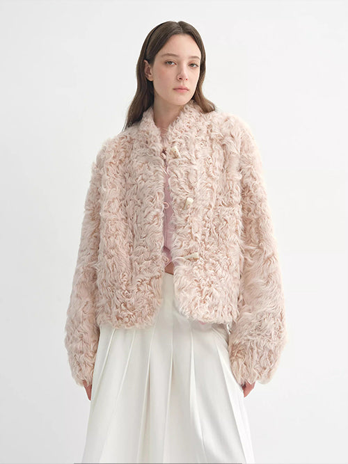 Women’s Short Shearling Jacket — Curly Wool Fleece, Warm Cozy Lambswool Coat