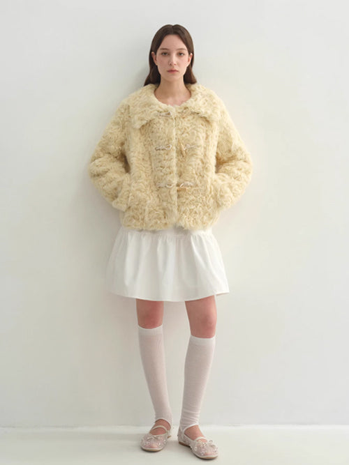Women’s Short Shearling Jacket — Curly Wool Fleece, Warm Cozy Lambswool Coat
