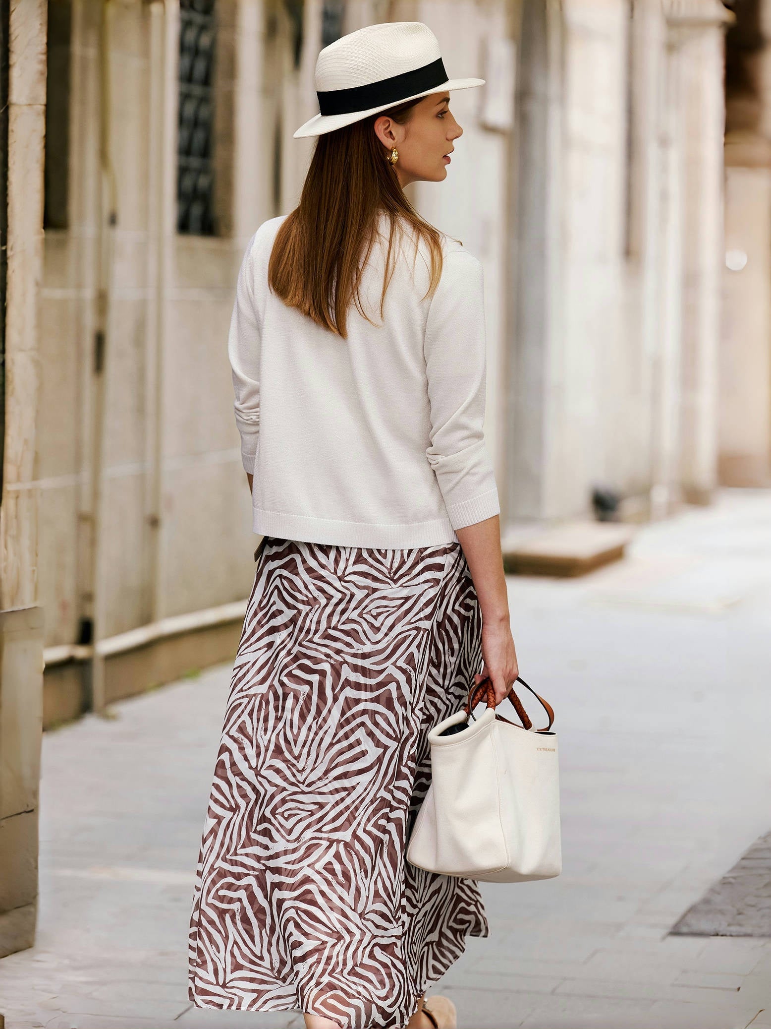 Mulberry Silk Zebra Print Midi Skirt – 6A Grade Draped Old Money Style