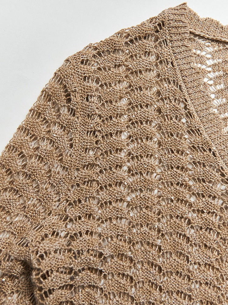 Old Money Vacation Cardigan – Natural Luxury Linen Blend with Diamond Glitter