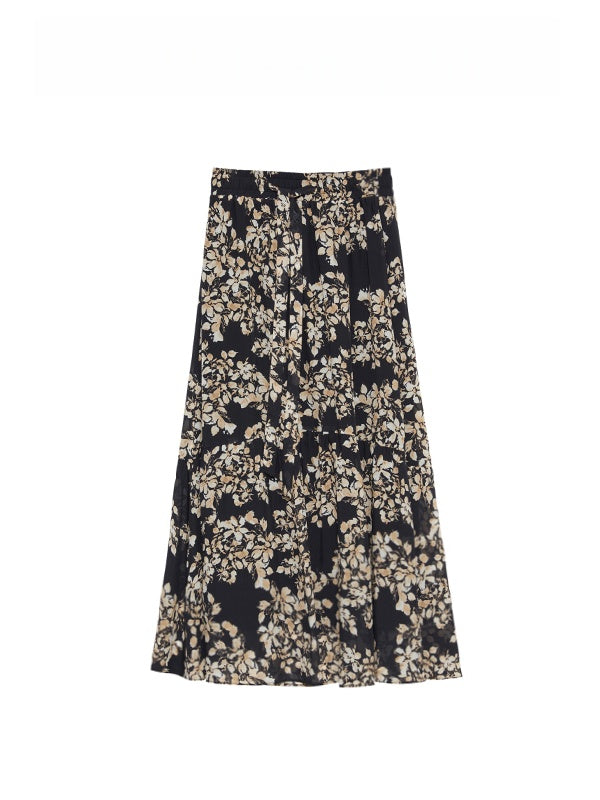 100%Mulberry Silk Floral Elastic Waist A Silk Over-the-Knee Mid-Length Skirt2025Spring and Summer