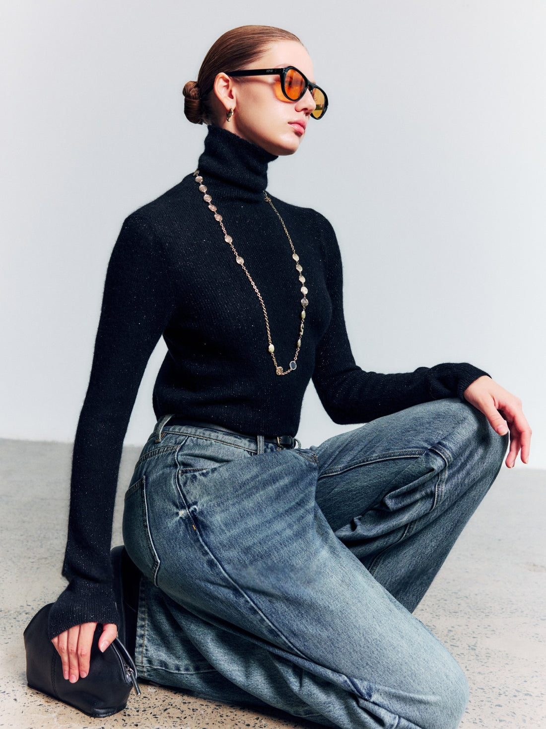 100% Cashmere Sequined Turtleneck Knit Top – Soft, Skin-Friendly Luxury Winter Sweater