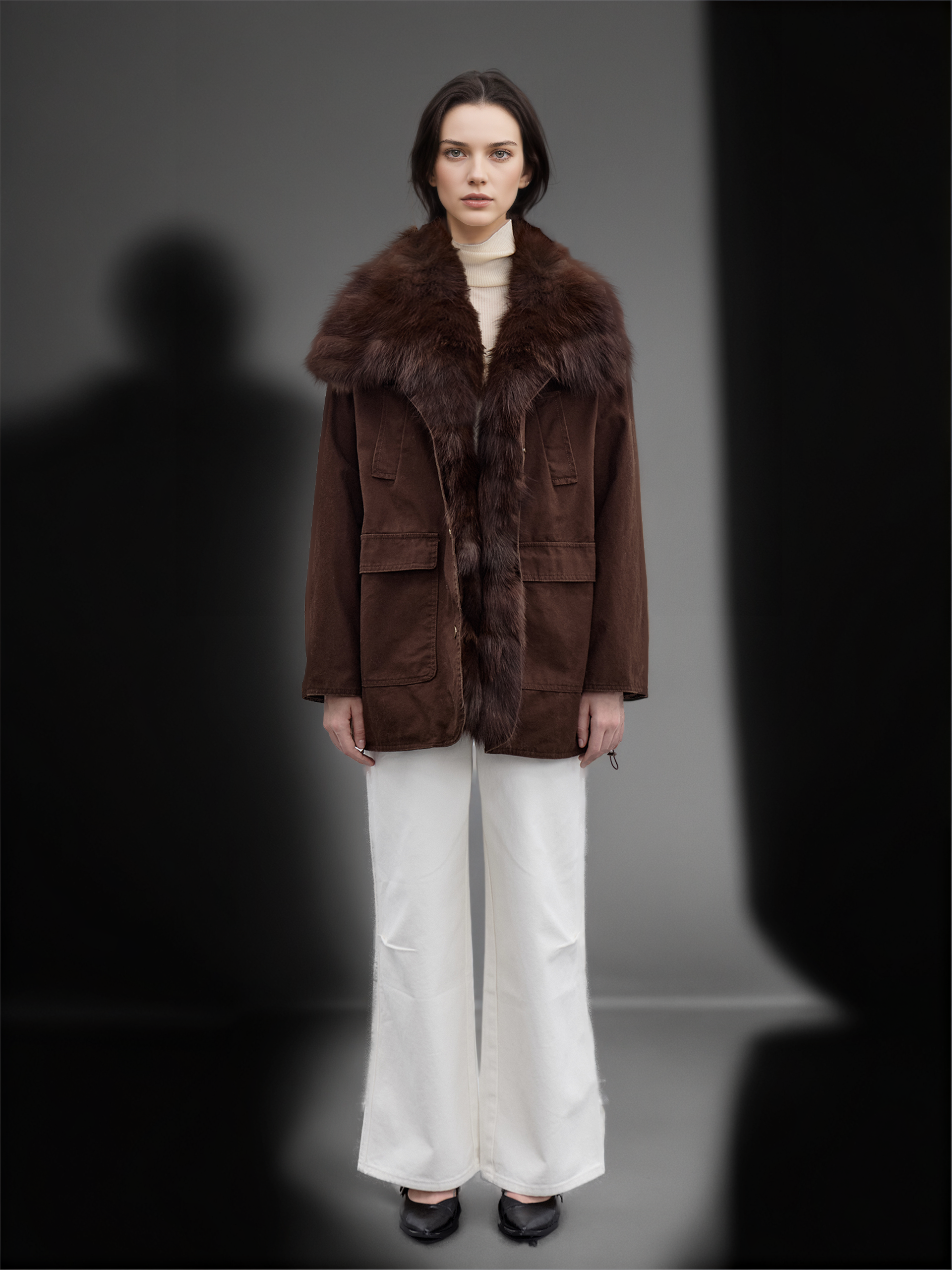 Women’s Mid-Length Down Parka with Fox Fur Hood | 90% White Goose Down Winter Coat