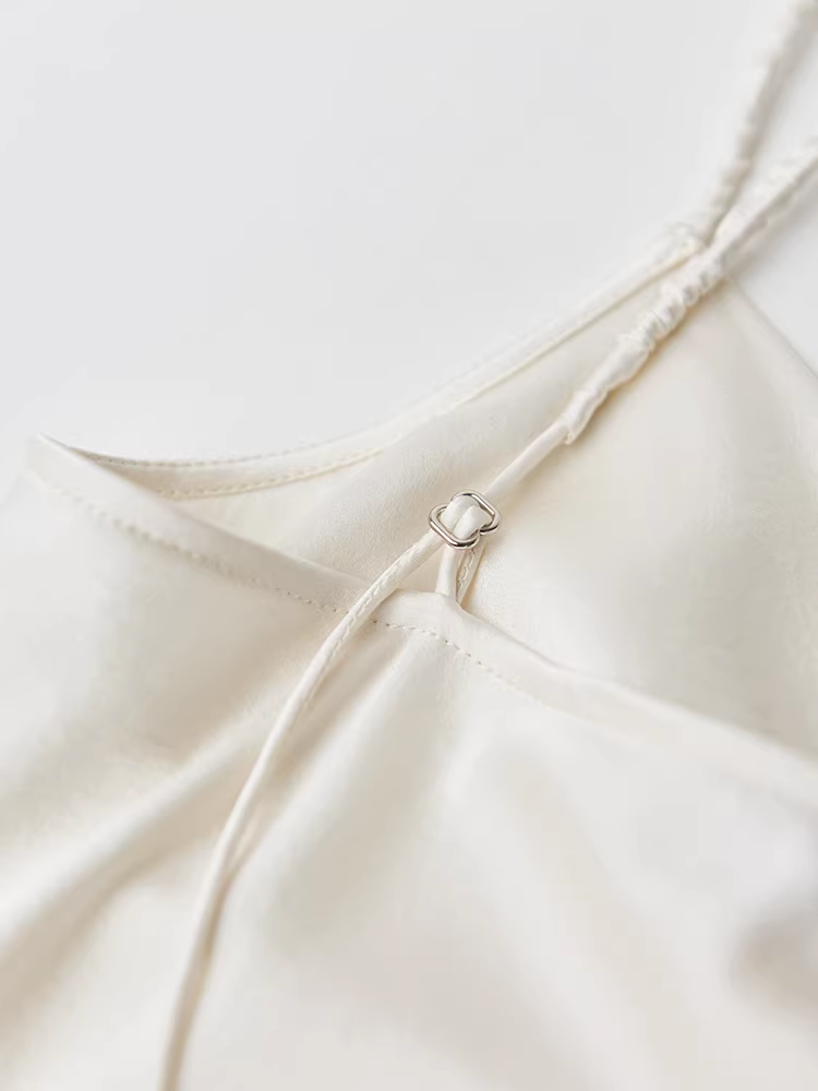 Women's Silky Soft Vanilla White Satin Cowl-Neck Silk Camisole – Elegant Minimalist Slip Top
