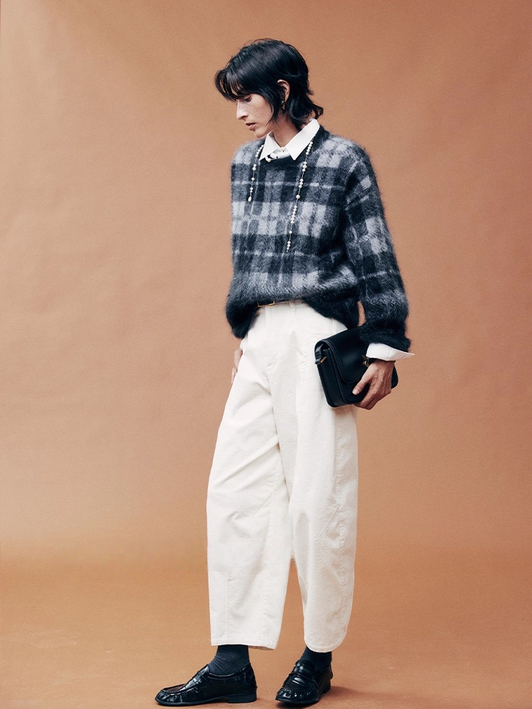 470g Thick Plaid Brushed Cashmere Sweater – Slimming, Wide-Fit Cozy Knit Top