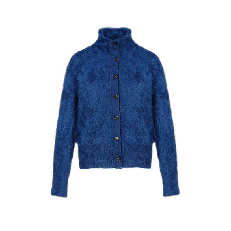 Premium Brushed  Cashmere 100% Stand-Collar Button Cardigan for Women