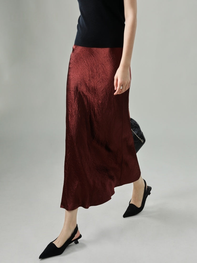100% Acetate Pleated A-Line Midi Skirt – Slimming Fish Tail Design for Elegant Silhouette