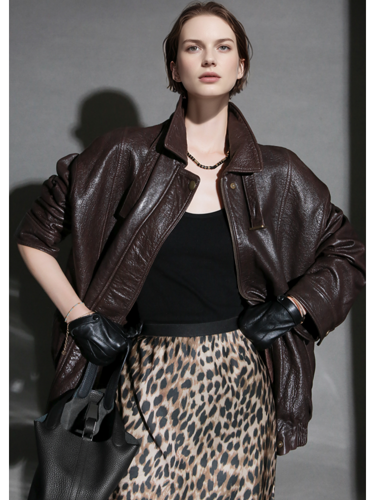 Luxury Collection Vegetable-Tanned Sheepskin Leather Jacket for Women – Stylish Webbing Trim Moto Outerwear