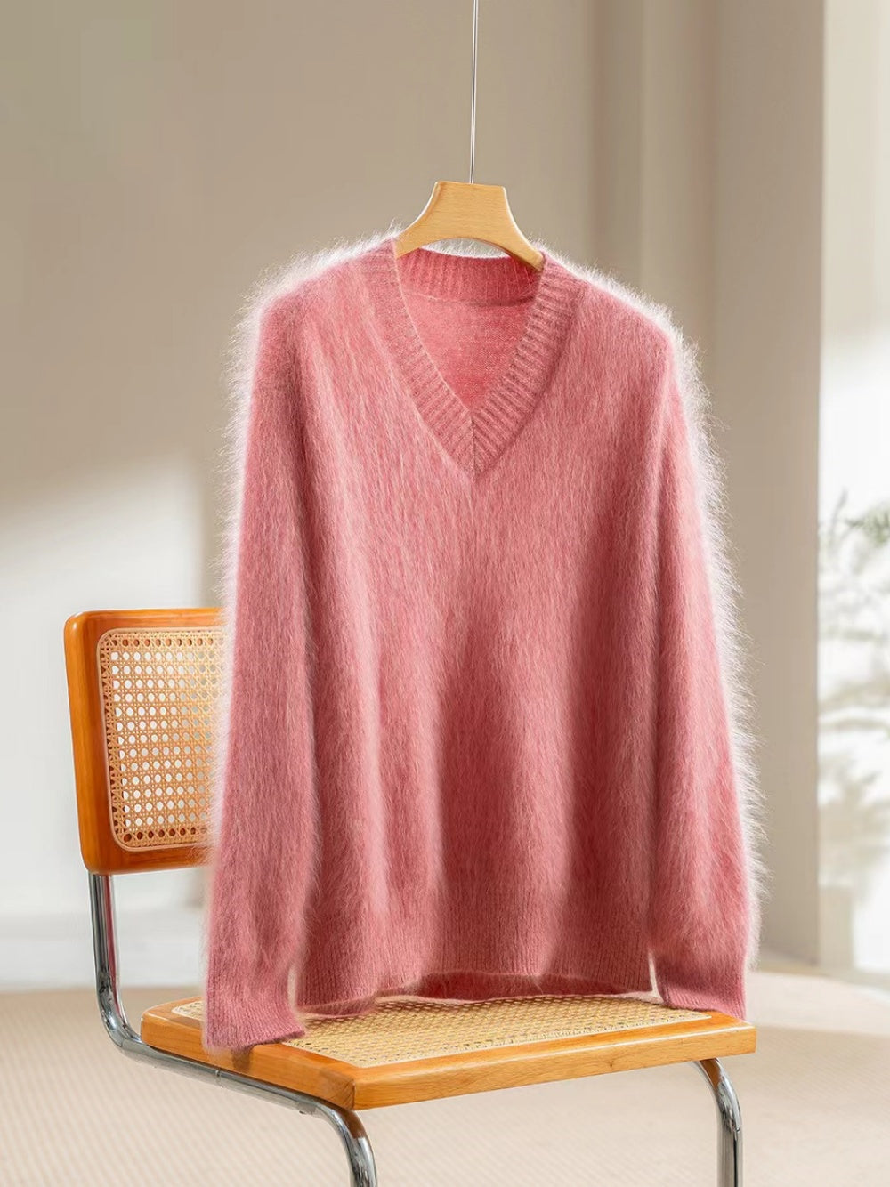 100% Rare Haan Mountain Cashmere Brushed Knit | Cloud-Soft Oversized V-Neck Sweater for Women