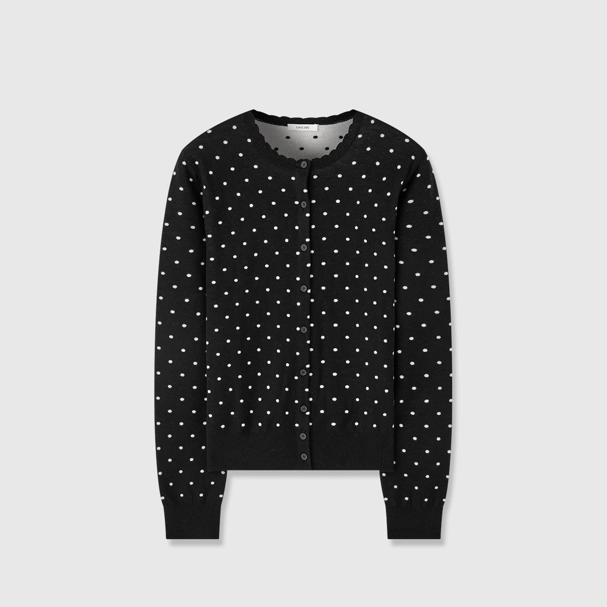 Vintage Double-Layer Jacquard Polka Dot Cardigan | Mercerized Wool Petal-Collar Knit