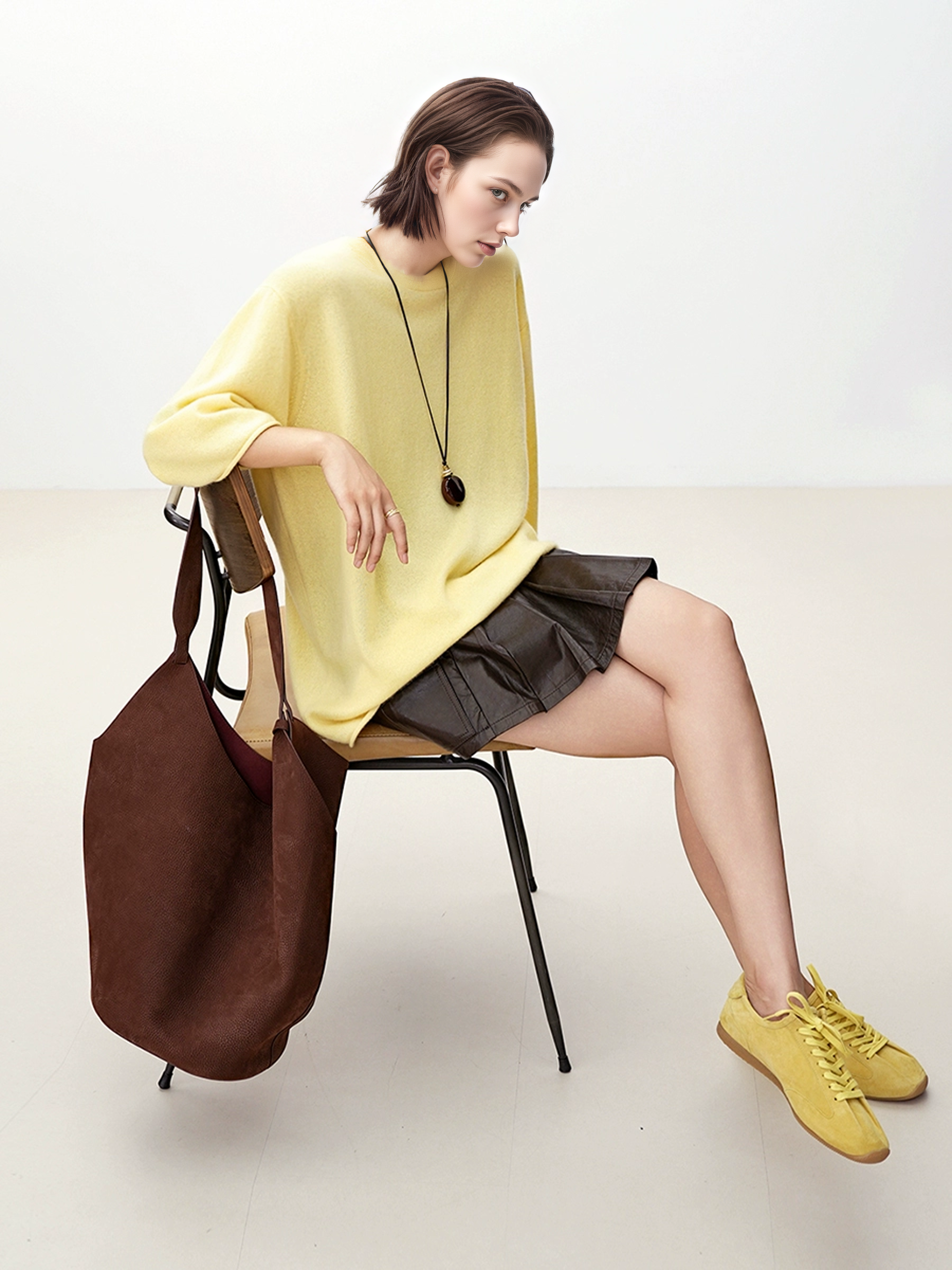 Women’s Cashmere Knit T-Shirt Sweater | Relaxed 3/4 Sleeve Crewneck Top Made with 26-Count Fine Cashmere Yarn