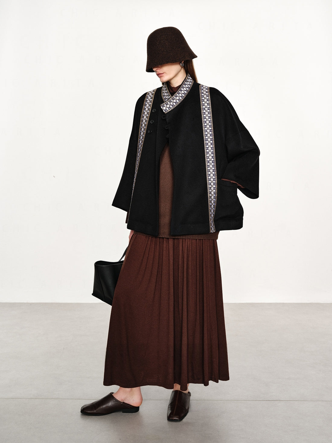 20% Cashmere Embroidered Double-Faced Wool Coat for Women – Short Wool Blend Overcoat