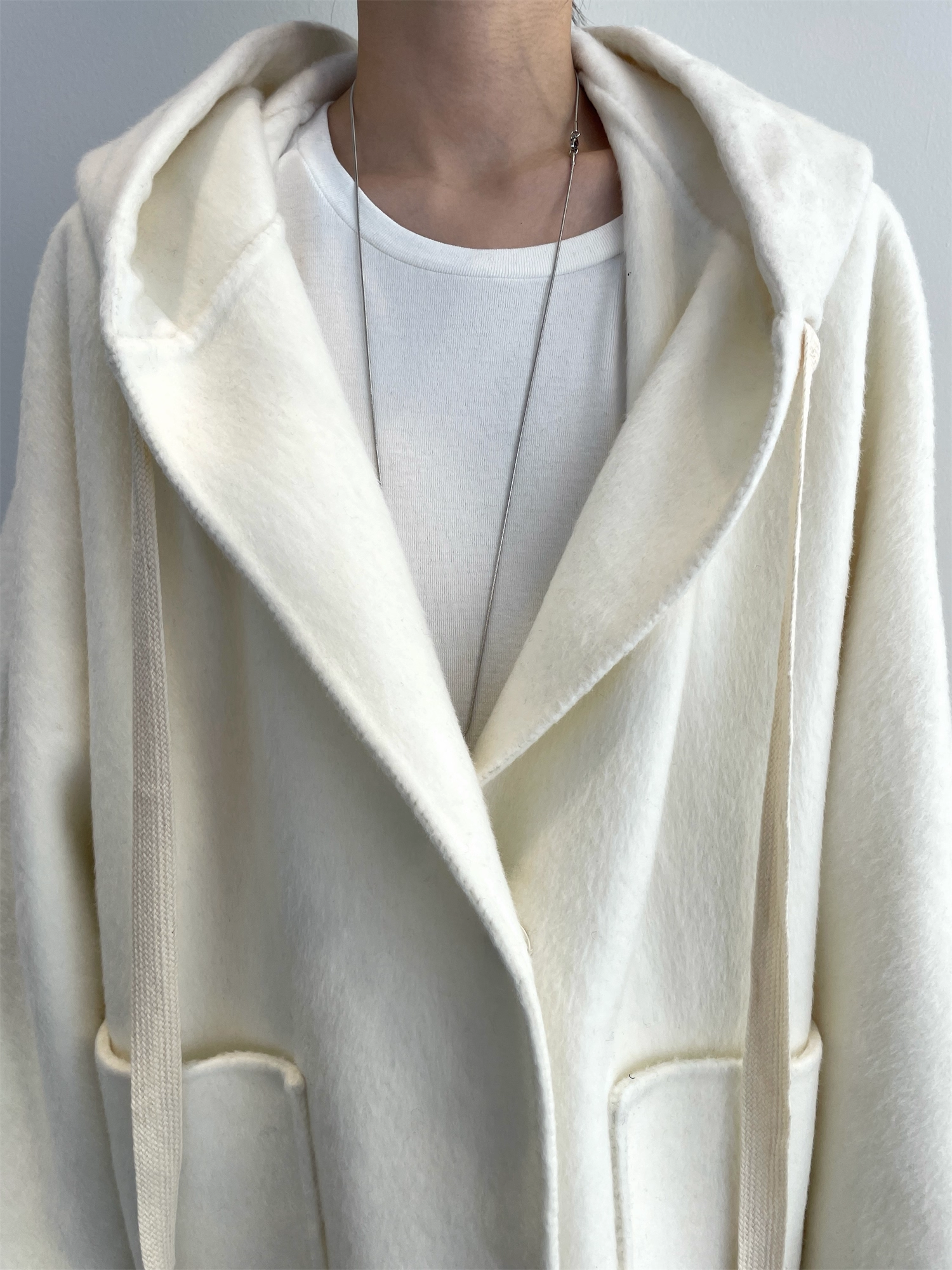 Women’s 100% Wool Hooded Coat | Loose Fit Double-Faced Woolen Cocoon Overcoat