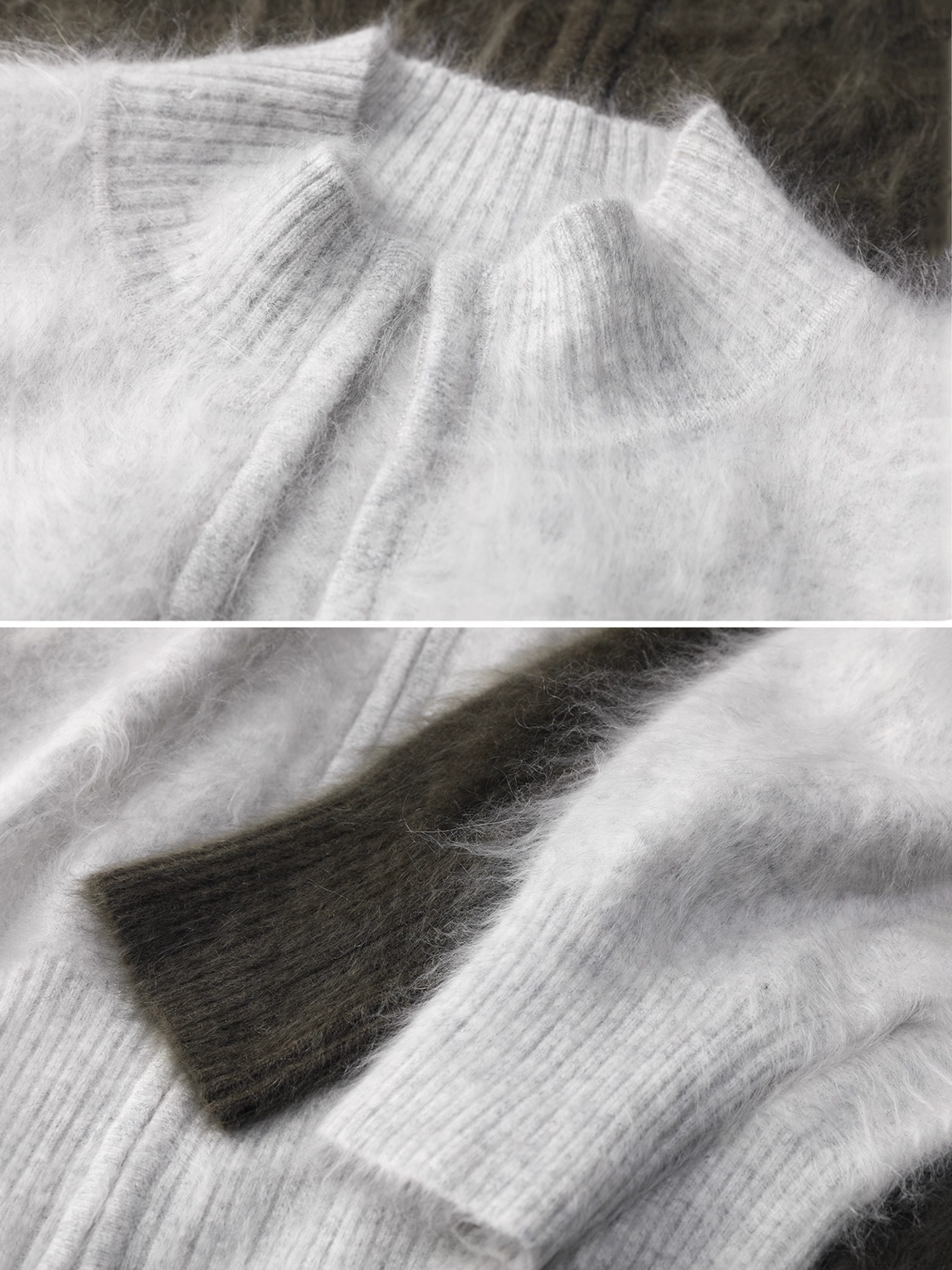 Luxury Brushed 100% Cashmere Stand-Collar Zip-Up Cardigan | Soft Fleece-Like Knit Sweater for Women