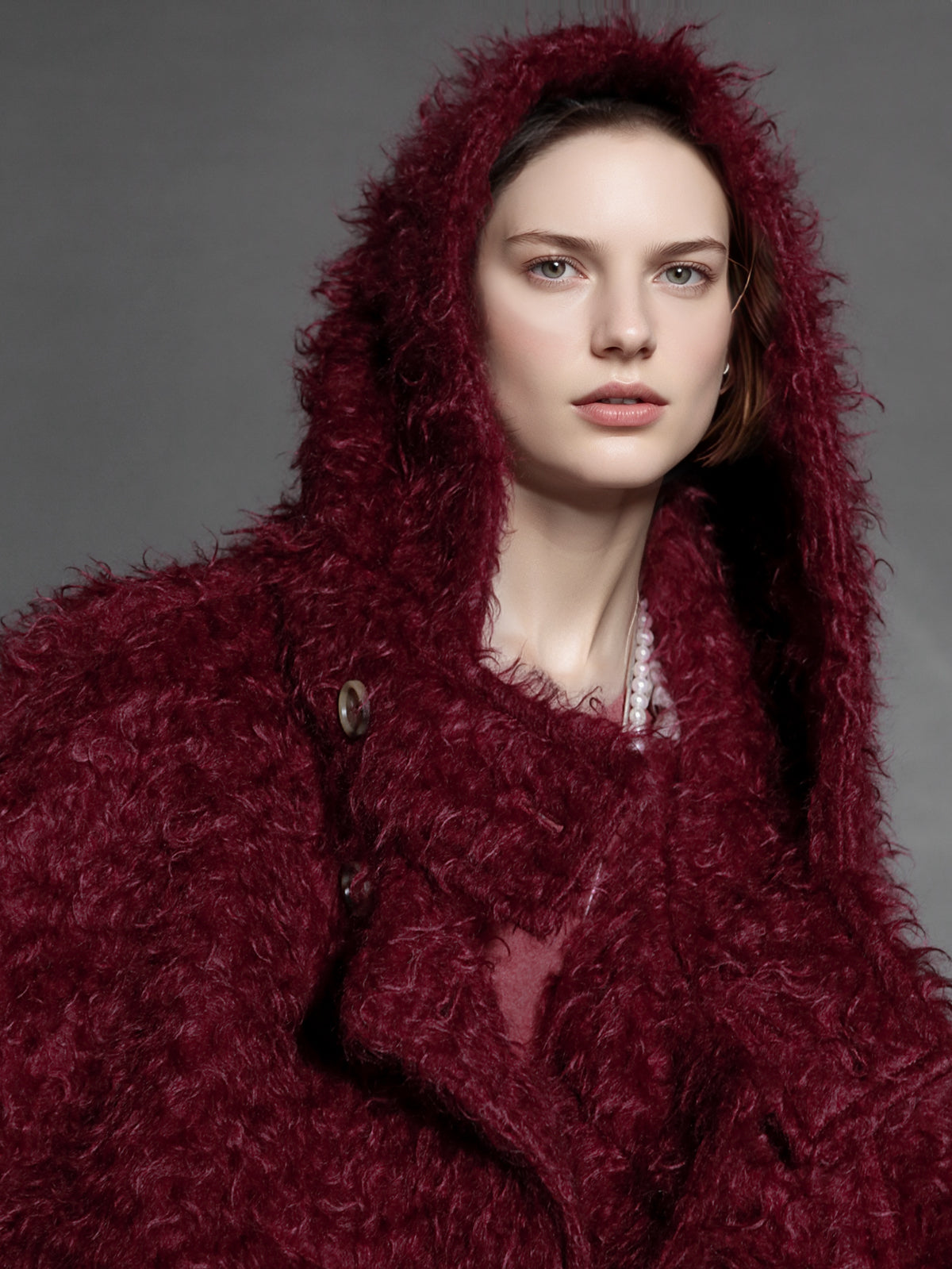 Cloud Plush Hooded Mohair Wool Coat for Women – Double-Faced Teddy Textured Wool Overcoat, Soft and Warm Winter Outerwear