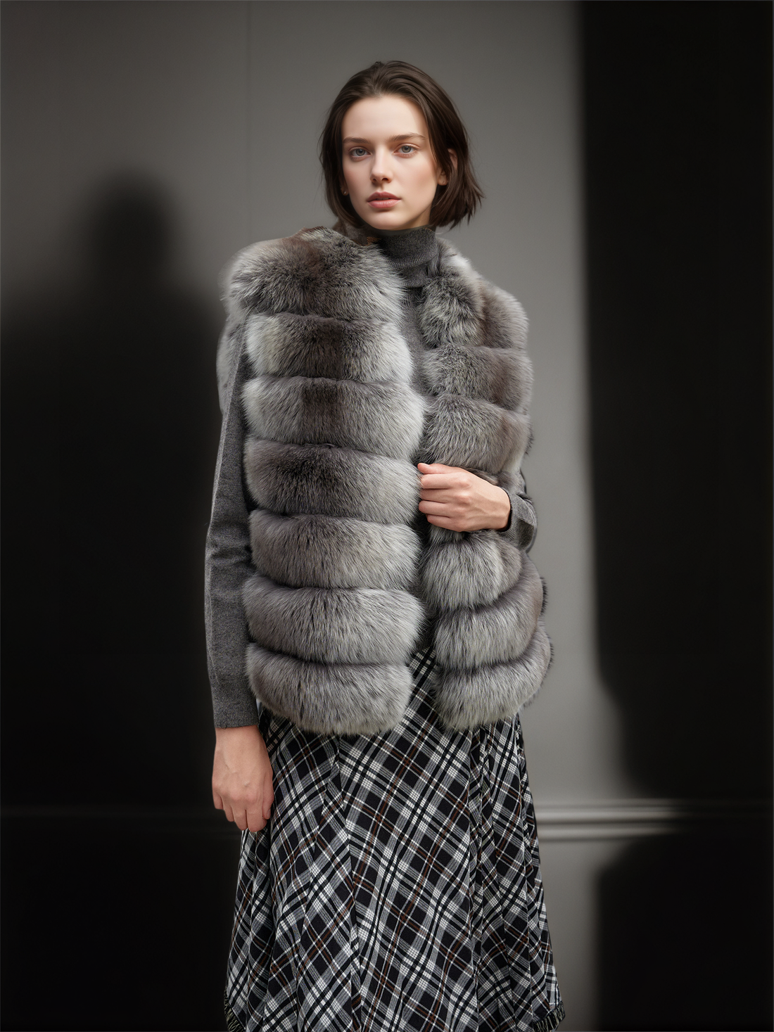 Women’s Fox Fur Vest | Mid-Length Slim Fit Winter Gilet Inspired by Finnish Saga Furs Style
