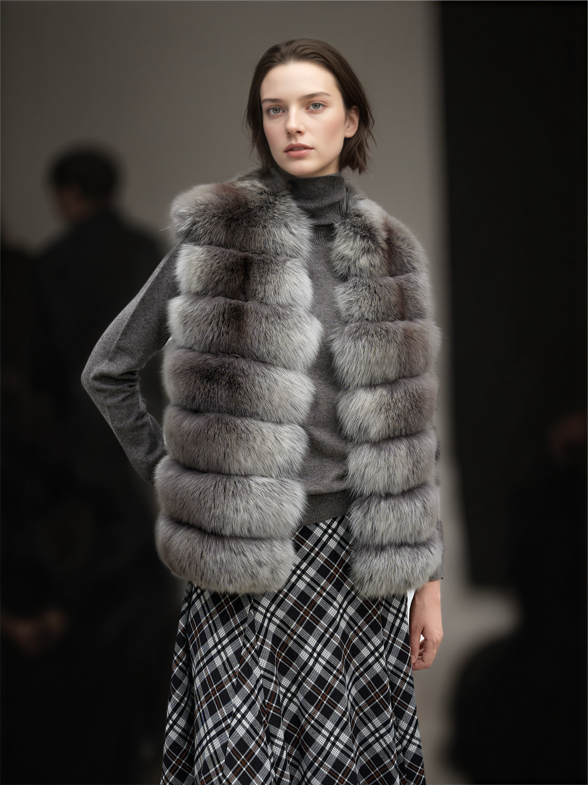 Women’s Fox Fur Vest | Mid-Length Slim Fit Winter Gilet Inspired by Finnish Saga Furs Style