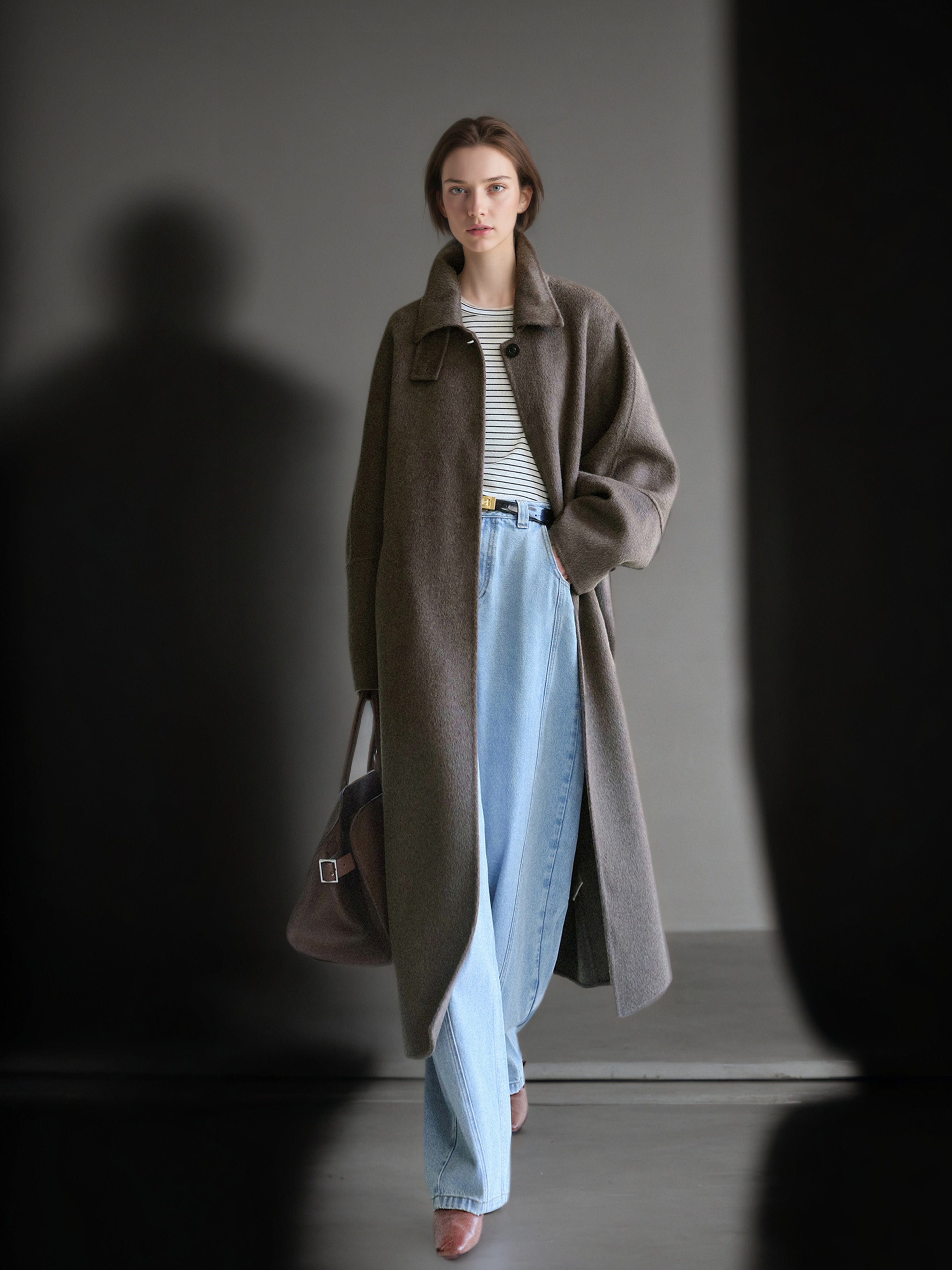 Tailored Wool, Camel & Yak Hair Coat with Complimentary Triangle Scarf – Old Money Style Double-Faced Wool Overcoat for Women Fall/Winter