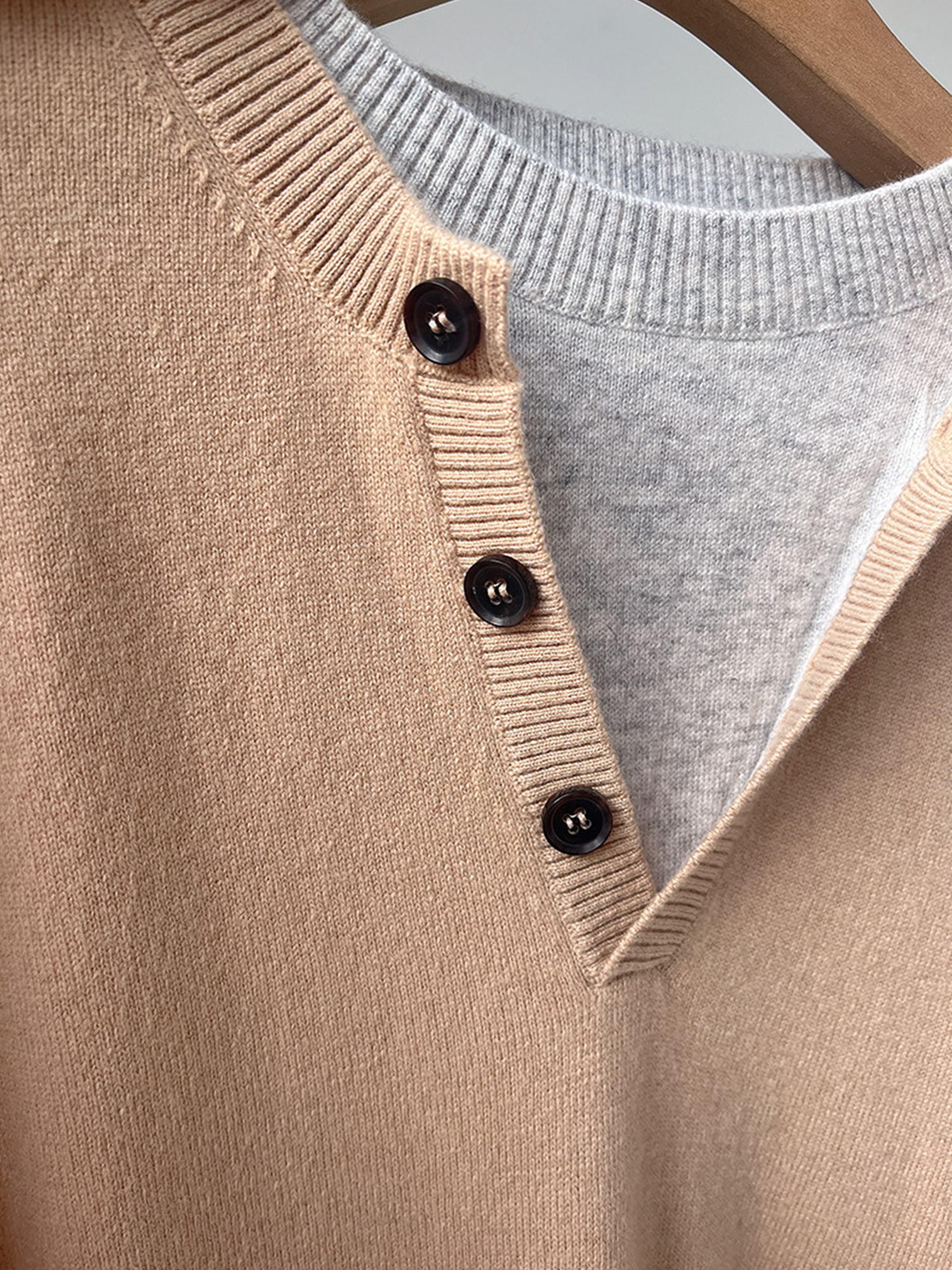 Contrast Trim Wool Cashmere Sweater for Women | Minimalist Loose Fit Ribbed Knit Top with Layered Effect