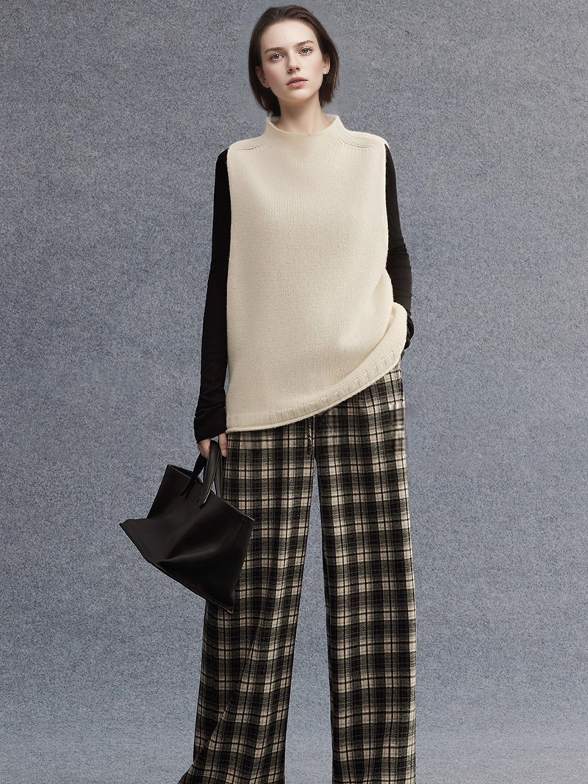 100% Wool Chunky Knit Vest for Women | Heavyweight Mock-Neck Layered Sweater Vest for Fall & Winter