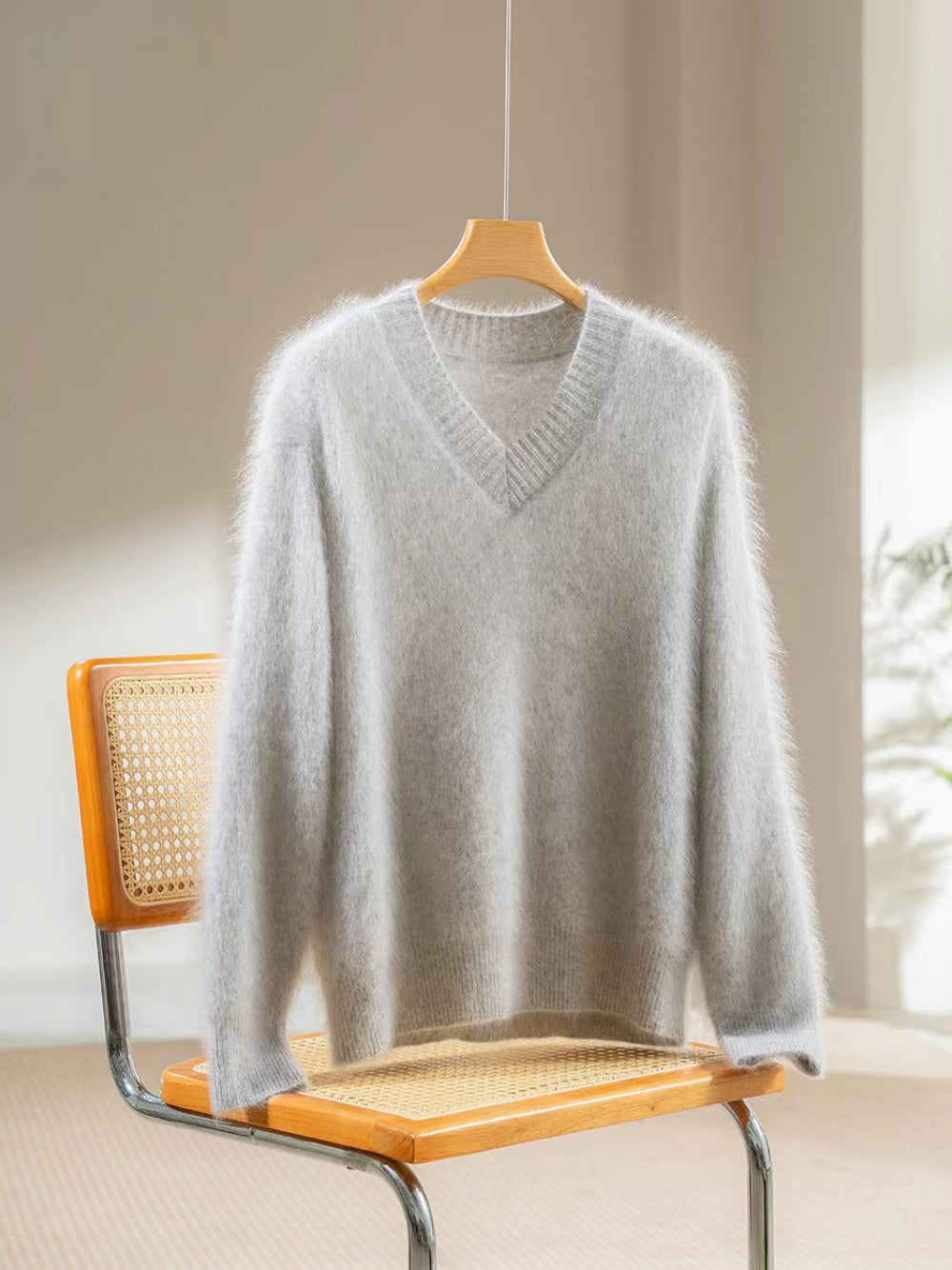 100% Rare Haan Mountain Cashmere Brushed Knit | Cloud-Soft Oversized V-Neck Sweater for Women