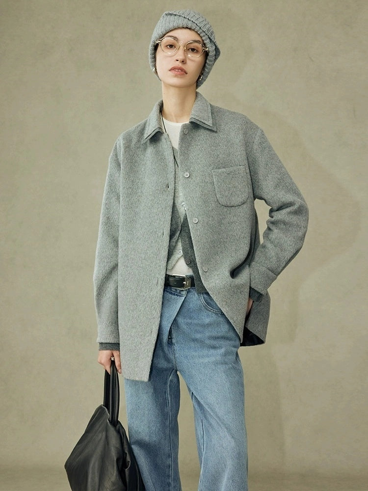 Old Money Style Tweed Wool Coat – High-End Lapel Shirt Top for Autumn/Winter