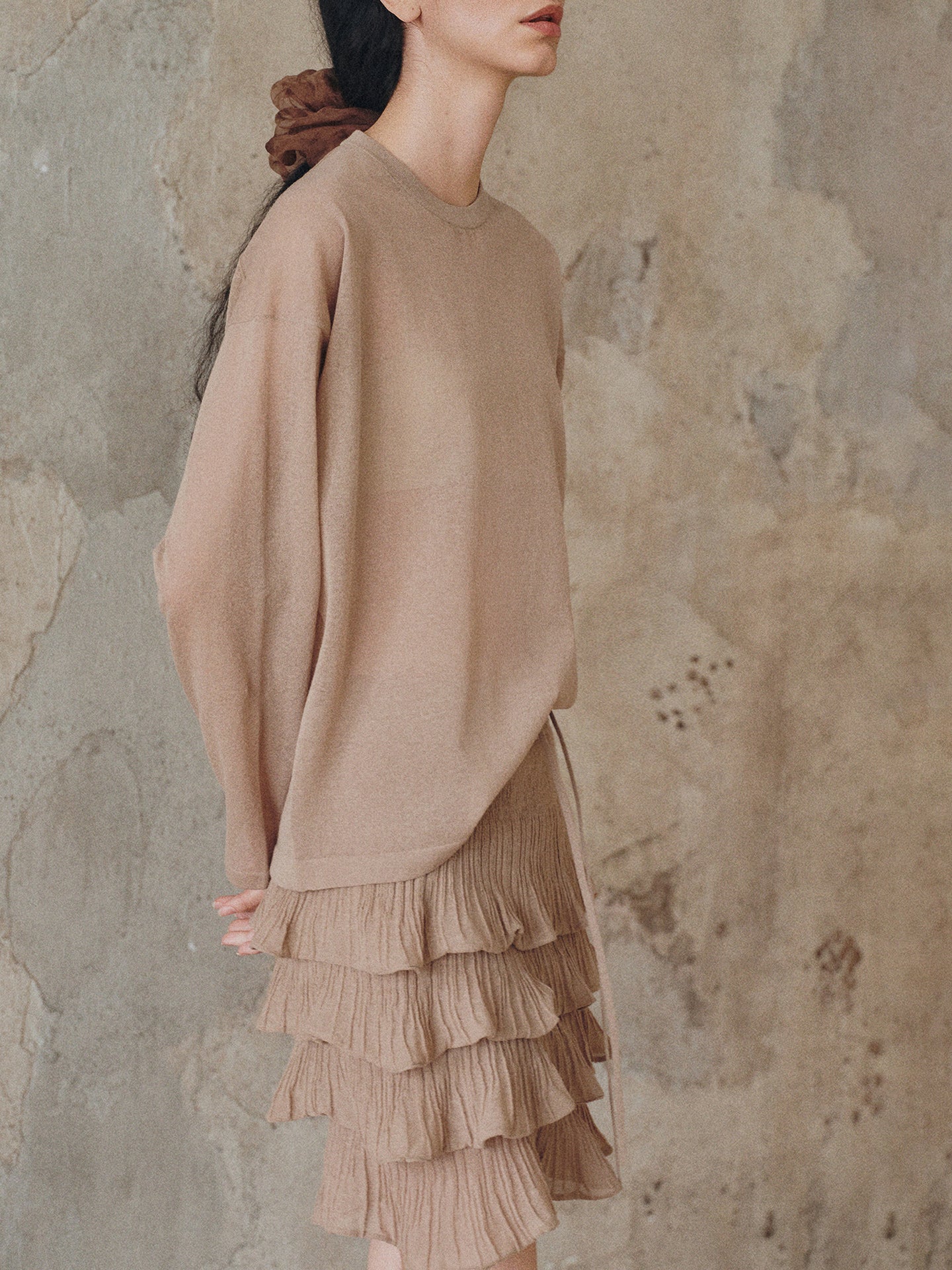 Refreshing Linen & Cotton Blend Ruffled Cake Mini Knit Skirt - Four-Layered Youthful A-Line Skirt