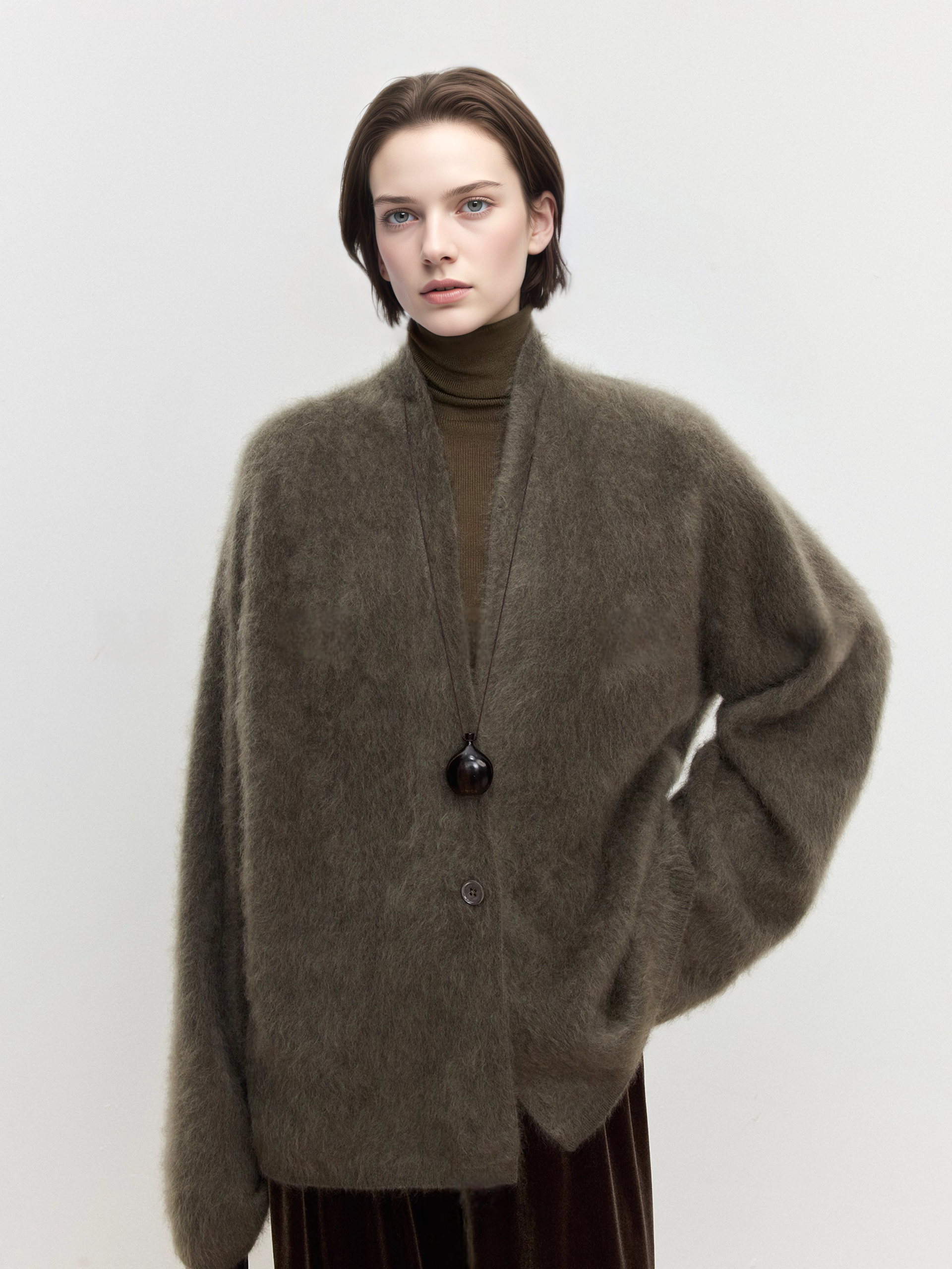 100% Cashmere Brushed Knit Cardigan for Women | Soft Skin-Friendly Loose Fit Sweater Coat